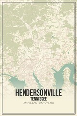 Retro US city map of Hendersonville, Tennessee. Vintage street map.