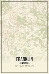 Retro US city map of Franklin, Tennessee. Vintage street map.