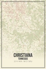 Retro US city map of Christiana, Tennessee. Vintage street map.