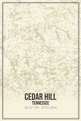 Retro US city map of Cedar Hill, Tennessee. Vintage street map.