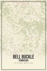Retro US city map of Bell Buckle, Tennessee. Vintage street map.