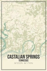 Retro US city map of Castalian Springs, Tennessee. Vintage street map.