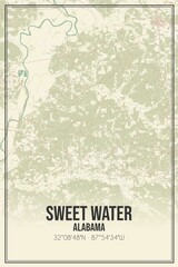 Retro US city map of Sweet Water, Alabama. Vintage street map.