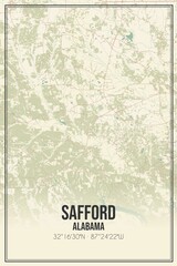 Retro US city map of Safford, Alabama. Vintage street map.