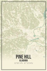 Retro US city map of Pine Hill, Alabama. Vintage street map.