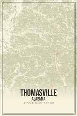 Retro US city map of Thomasville, Alabama. Vintage street map.