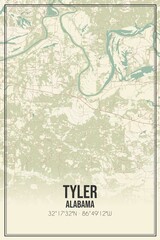 Retro US city map of Tyler, Alabama. Vintage street map.