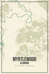Retro US city map of Myrtlewood, Alabama. Vintage street map.