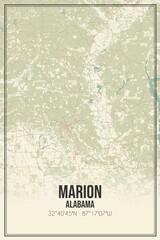 Retro US city map of Marion, Alabama. Vintage street map.