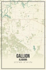 Retro US city map of Gallion, Alabama. Vintage street map.