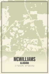 Retro US city map of McWilliams, Alabama. Vintage street map.