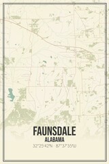 Retro US city map of Faunsdale, Alabama. Vintage street map.