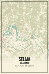 Retro US city map of Selma, Alabama. Vintage street map.
