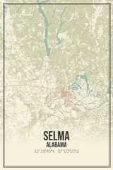 Retro US city map of Selma, Alabama. Vintage street map.