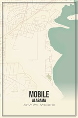 Retro US city map of Mobile, Alabama. Vintage street map.