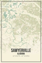 Fototapeta premium Retro US city map of Sawyerville, Alabama. Vintage street map.