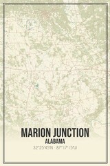 Retro US city map of Marion Junction, Alabama. Vintage street map.