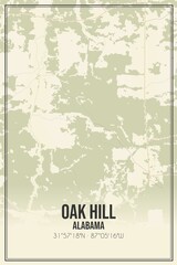 Retro US city map of Oak Hill, Alabama. Vintage street map.