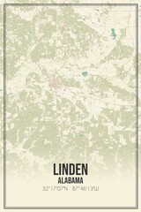 Retro US city map of Linden, Alabama. Vintage street map.