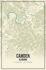 Retro US city map of Camden, Alabama. Vintage street map.