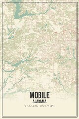 Retro US city map of Mobile, Alabama. Vintage street map.