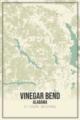 Retro US city map of Vinegar Bend, Alabama. Vintage street map.