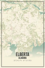 Retro US city map of Elberta, Alabama. Vintage street map.