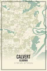 Retro US city map of Calvert, Alabama. Vintage street map.