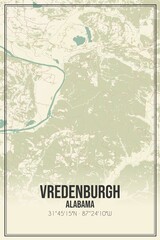 Retro US city map of Vredenburgh, Alabama. Vintage street map.