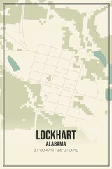 Retro US city map of Lockhart, Alabama. Vintage street map.