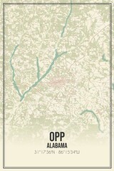 Retro US city map of Opp, Alabama. Vintage street map.