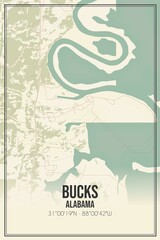 Retro US city map of Bucks, Alabama. Vintage street map.