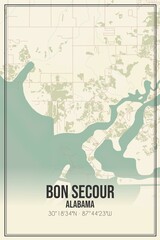 Retro US city map of Bon Secour, Alabama. Vintage street map.