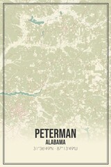 Retro US city map of Peterman, Alabama. Vintage street map.