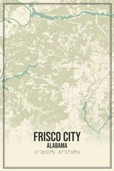 Retro US city map of Frisco City, Alabama. Vintage street map.