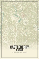 Retro US city map of Castleberry, Alabama. Vintage street map.