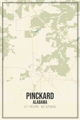 Retro US city map of Pinckard, Alabama. Vintage street map.