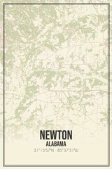 Retro US city map of Newton, Alabama. Vintage street map.