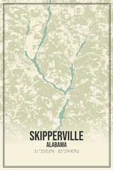 Retro US city map of Skipperville, Alabama. Vintage street map.