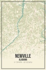 Retro US city map of Newville, Alabama. Vintage street map.