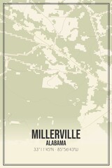 Retro US city map of Millerville, Alabama. Vintage street map.