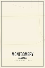 Retro US city map of Montgomery, Alabama. Vintage street map.