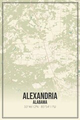Retro US city map of Alexandria, Alabama. Vintage street map.