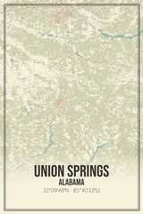 Retro US city map of Union Springs, Alabama. Vintage street map.