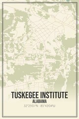 Retro US city map of Tuskegee Institute, Alabama. Vintage street map.