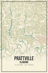 Retro US city map of Prattville, Alabama. Vintage street map.