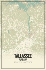 Retro US city map of Tallassee, Alabama. Vintage street map.