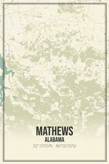 Retro US city map of Mathews, Alabama. Vintage street map.