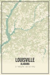 Retro US city map of Louisville, Alabama. Vintage street map.
