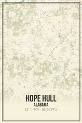 Retro US city map of Hope Hull, Alabama. Vintage street map.
